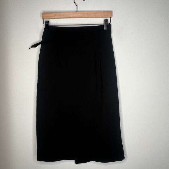Diane von Furstenberg DVF Black Wool Side Knot Wrap Skirt Size 6 - Picture 5 of 8